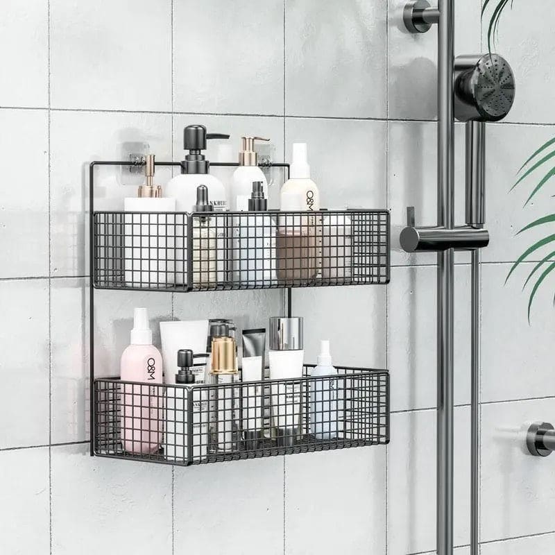 2 Layer Shelving Basket, Wall Mounted Bathroom Rack, Multifunctional Toiletries Organizer, Free Punch Condiment Storage Basket, Kitchen Wall-mounted Storage Basket 2 Layer Shelving Basket, Wall Mounted Bathroom Rack, Multifunctional Toiletries Organizer, Free Punch Condiment Storage Basket, Kitchen Wall-mounted Storage Basket